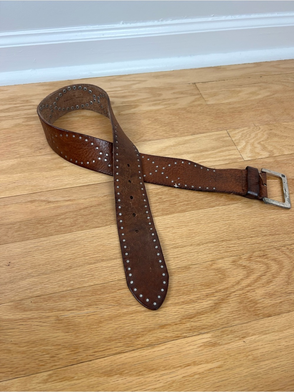 VTG Lauren Ralph Lauren Studded Brown Leather Wide Western Hip Belt
